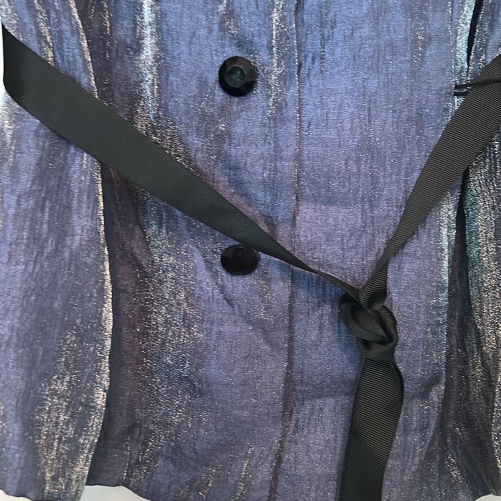 Alex Evenings Button Up Jacket Tie Belt L Blue Shimmer Formal  Evening Wedding - Picture 5 of 13
